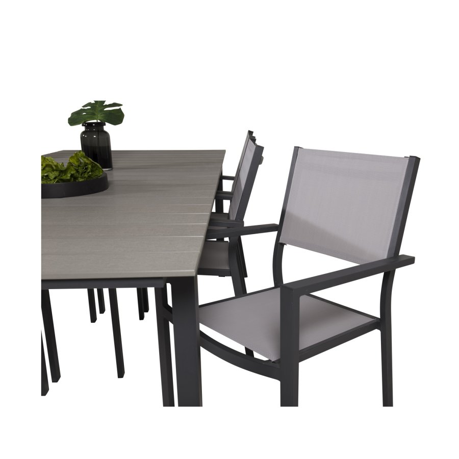 VENTURE DESIGN havest, m. Levels bord, m. udtrk og 6 Copacabana stole, m. armln - aintwood/alu