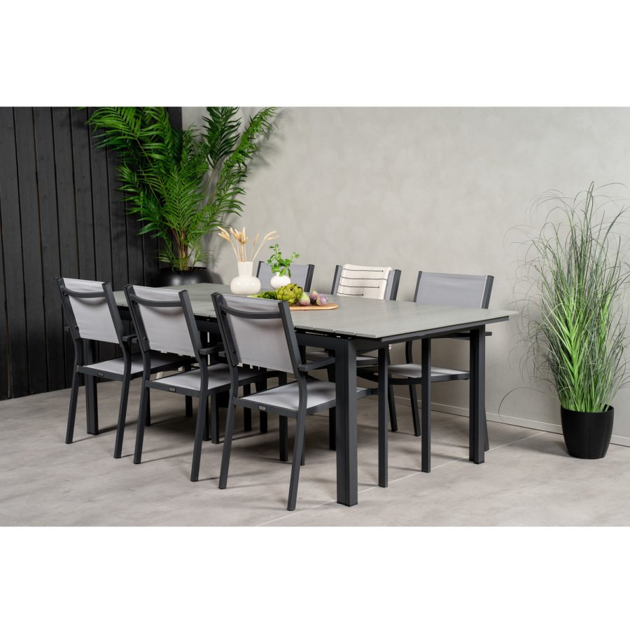 VENTURE DESIGN havest, m. Levels bord, m. udtrk og 6 Copacabana stole, m. armln - aintwood/alu