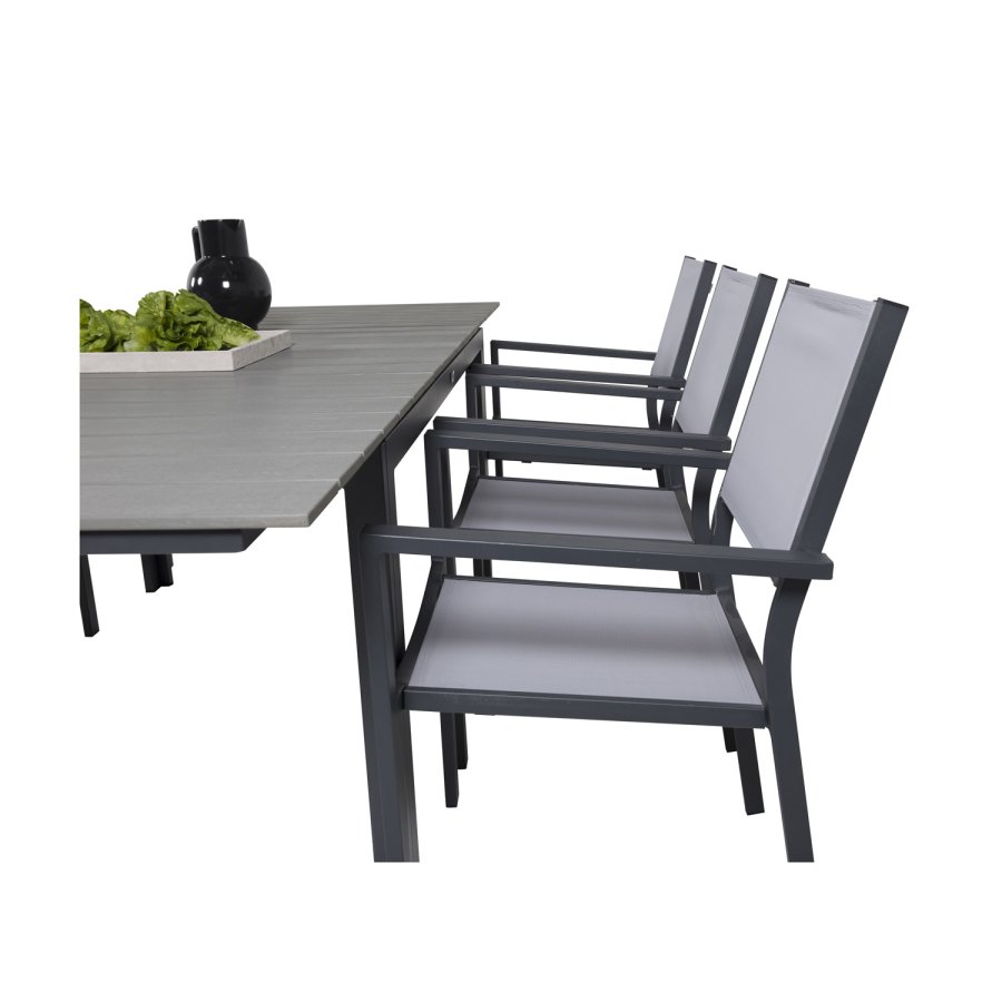 VENTURE DESIGN Gartenset, mit Levels Tisch mit Verlängerung und 6 Copacabana Stühlen, mit Armlehnen - Anthrazit/Alu