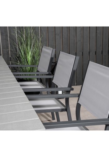 VENTURE DESIGN Gartenset, mit Levels Tisch mit Verlängerung und 6 Copacabana Stühlen, mit Armlehnen - Anthrazit/Alu