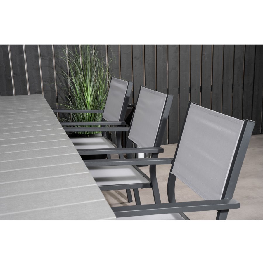 VENTURE DESIGN Gartenset, mit Levels Tisch mit Verlängerung und 6 Copacabana Stühlen, mit Armlehnen - Anthrazit/Alu