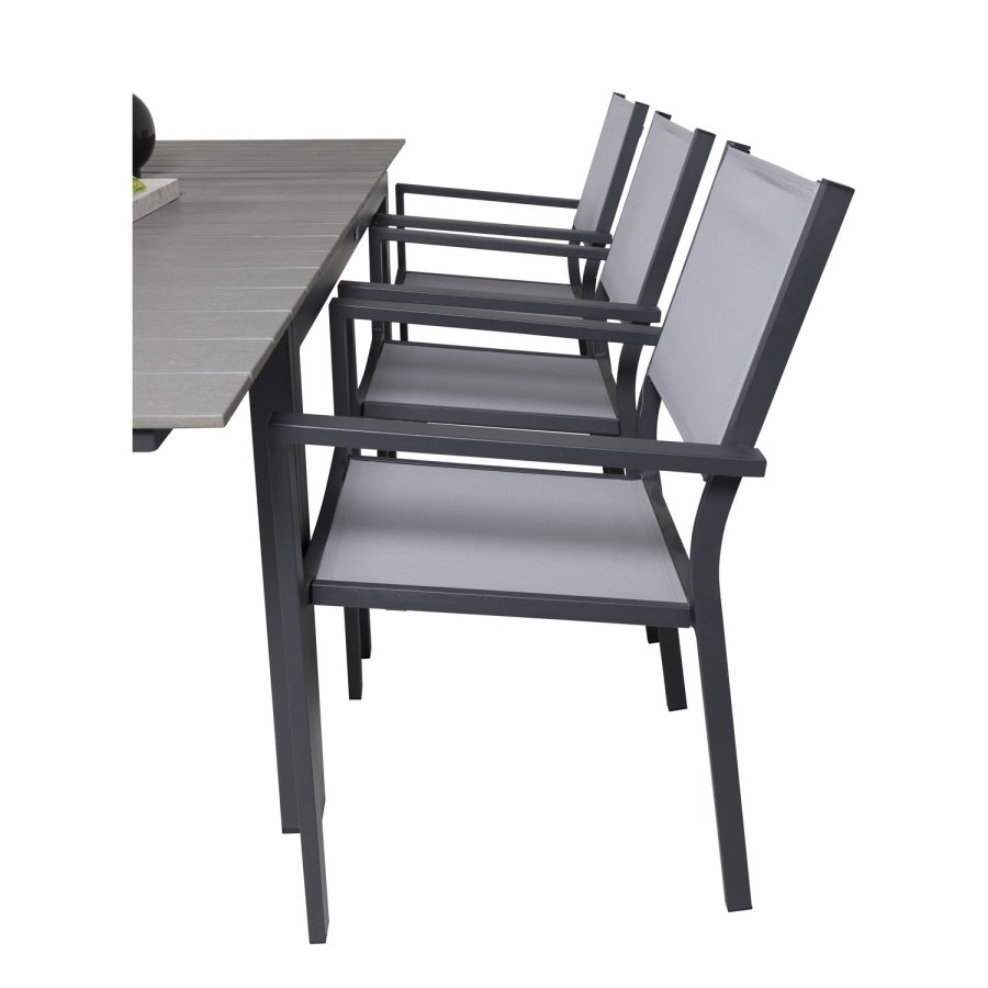 VENTURE DESIGN Gartenset, mit Levels Tisch mit Verlängerung und 6 Copacabana Stühlen, mit Armlehnen - Anthrazit/Alu