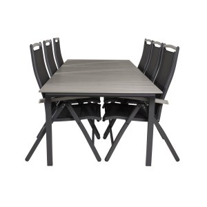 VENTURE DESIGN havest, m. Levels bord, m. udtrk og 6 Albany 5:pos. stole - aintwood/alu/textilene