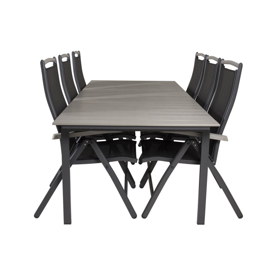 VENTURE DESIGN havest, m. Levels bord, m. udtrk og 6 Albany 5:pos. stole - aintwood/alu/textilene