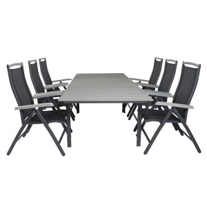 VENTURE DESIGN havest, m. Levels bord, m. udtrk og 6 Albany 5:pos. stole - aintwood/alu/textilene