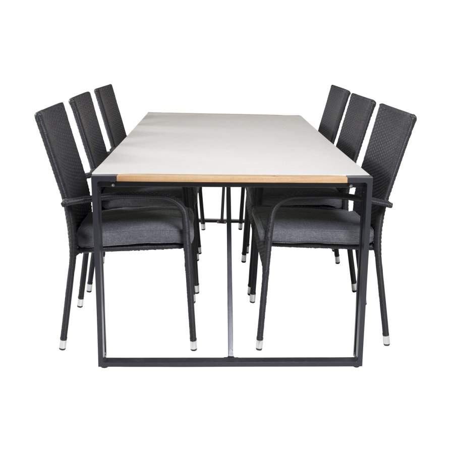 VENTURE DESIGN havest, m. Texas bord (200x100) og 6 Anna stole, m. armln - teak/alu/rattan 