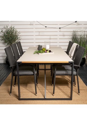 VENTURE DESIGN havest, m. Texas bord (200x100) og 6 Anna stole, m. armln - teak/alu/rattan 