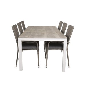 VENTURE DESIGN havest, m. Llama bord (205x100) og 6 Anna stole, m. armln - laminat/alu/rattan 