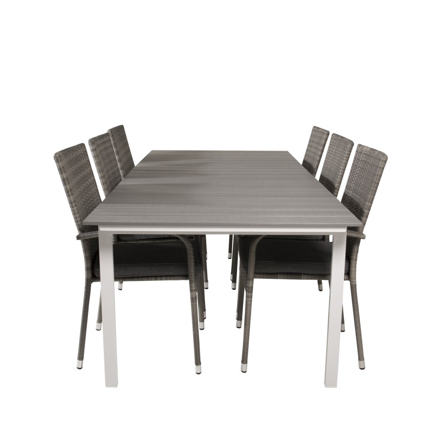 VENTURE DESIGN Gartenset, mit Levels Tisch, mit Verlängerung und 6 Anna Stühlen, mit Armlehnen - Anthrazit/Alu