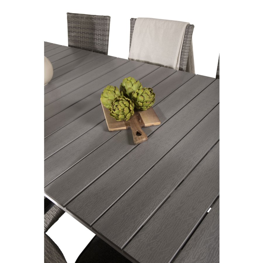 VENTURE DESIGN Gartenset, mit Levels Tisch, mit Verlängerung und 6 Anna Stühlen, mit Armlehnen - Anthrazit/Alu