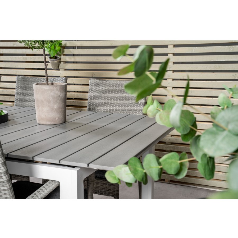 VENTURE DESIGN Gartenset, mit Levels Tisch, mit Verlängerung und 6 Anna Stühlen, mit Armlehnen - Anthrazit/Alu