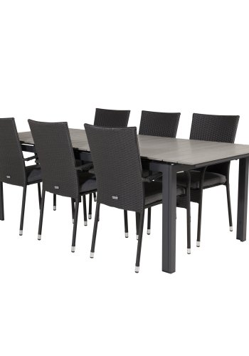 VENTURE DESIGN havest, m. Levels bord, m. udtrk og 6 Anna stole, m. armln - aintwood/rattan