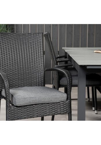 VENTURE DESIGN havest, m. Levels bord, m. udtrk og 6 Anna stole, m. armln - aintwood/rattan