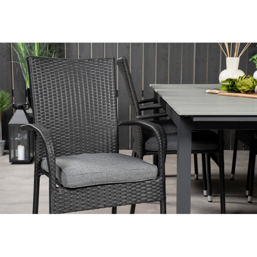 VENTURE DESIGN havest, m. Levels bord, m. udtrk og 6 Anna stole, m. armln - aintwood/rattan