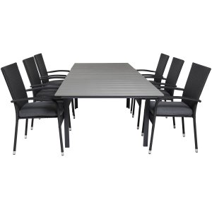 VENTURE DESIGN havest, m. Levels bord, m. udtrk og 6 Anna stole, m. armln - aintwood/rattan