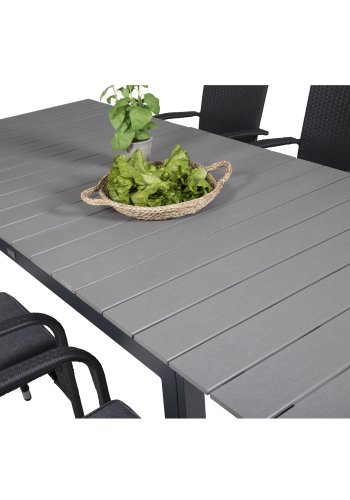 VENTURE DESIGN havest, m. Levels bord, m. udtrk og 6 Anna stole, m. armln - aintwood/rattan