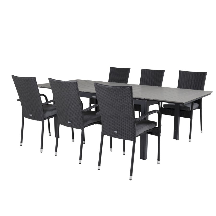 VENTURE DESIGN havest, m. Levels bord, m. udtrk og 6 Anna stole, m. armln - aintwood/rattan