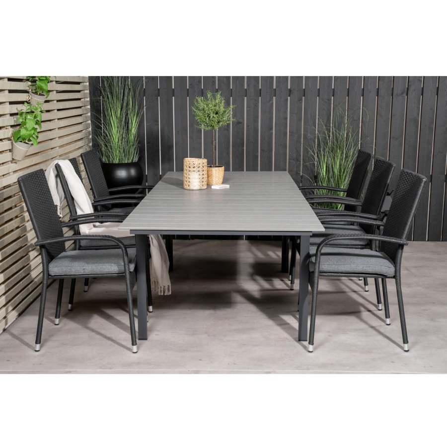 VENTURE DESIGN havest, m. Levels bord, m. udtrk og 6 Anna stole, m. armln - aintwood/rattan