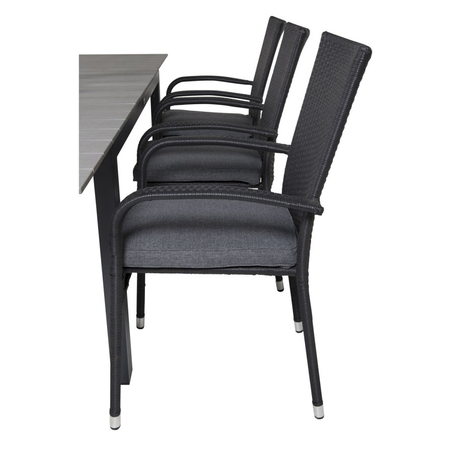 VENTURE DESIGN havest, m. Levels bord, m. udtrk og 6 Anna stole, m. armln - aintwood/rattan