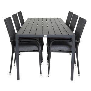 VENTURE DESIGN havest, m. Break bord (205x90) og 6 Anna stole, m. armln - aintwood/alu/rattan