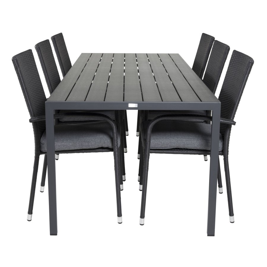 VENTURE DESIGN havest, m. Break bord (205x90) og 6 Anna stole, m. armln - aintwood/alu/rattan