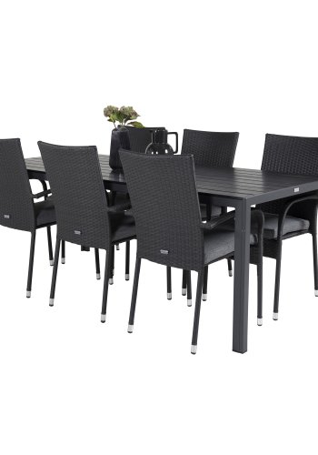 VENTURE DESIGN havest, m. Break bord (205x90) og 6 Anna stole, m. armln - aintwood/alu/rattan