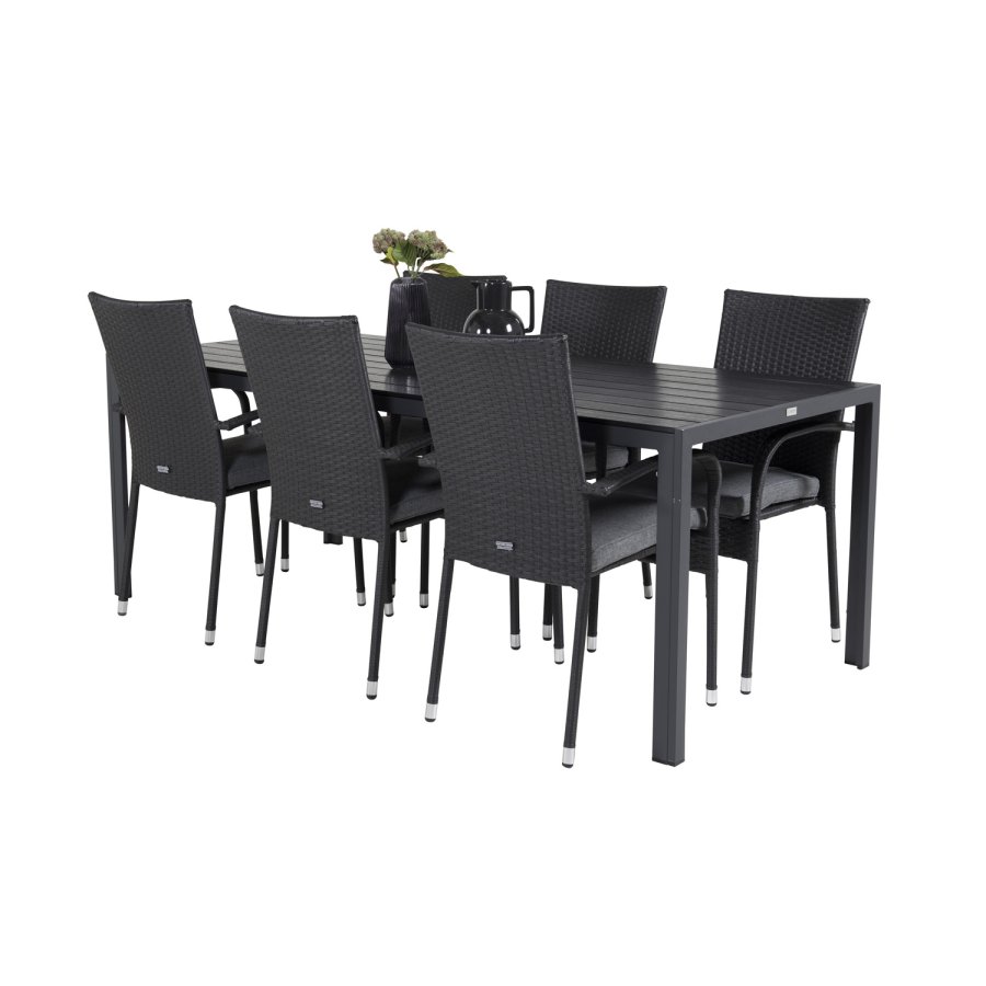 VENTURE DESIGN havest, m. Break bord (205x90) og 6 Anna stole, m. armln - aintwood/alu/rattan