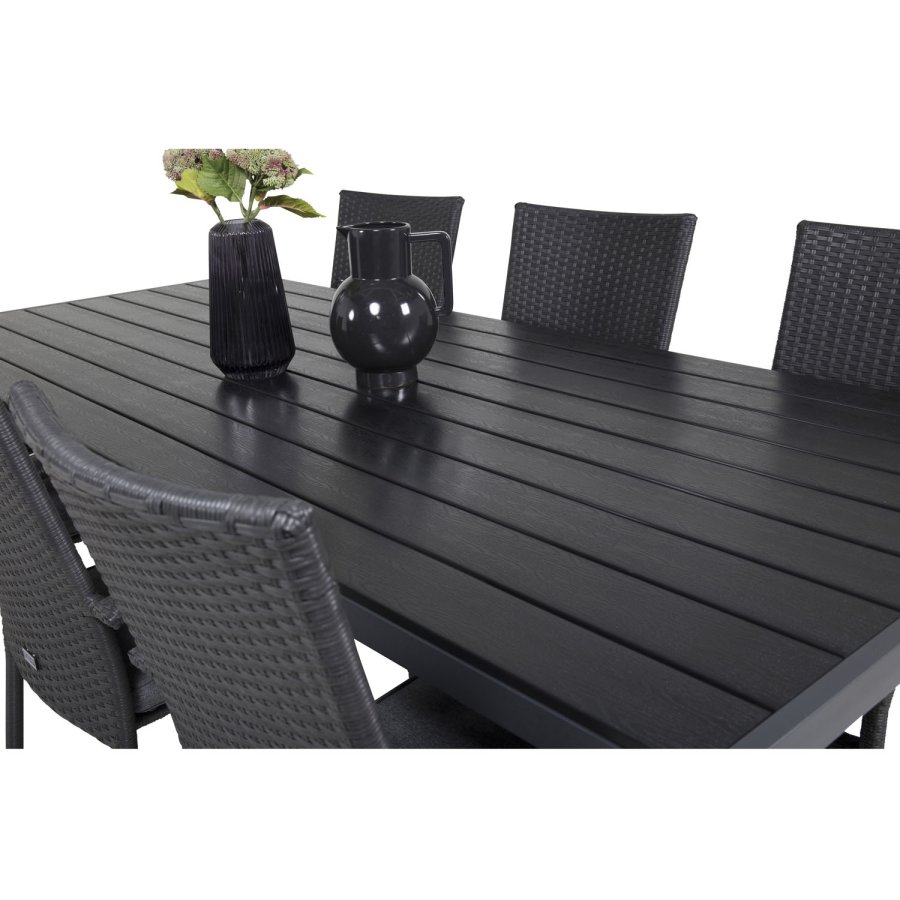 VENTURE DESIGN havest, m. Break bord (205x90) og 6 Anna stole, m. armln - aintwood/alu/rattan