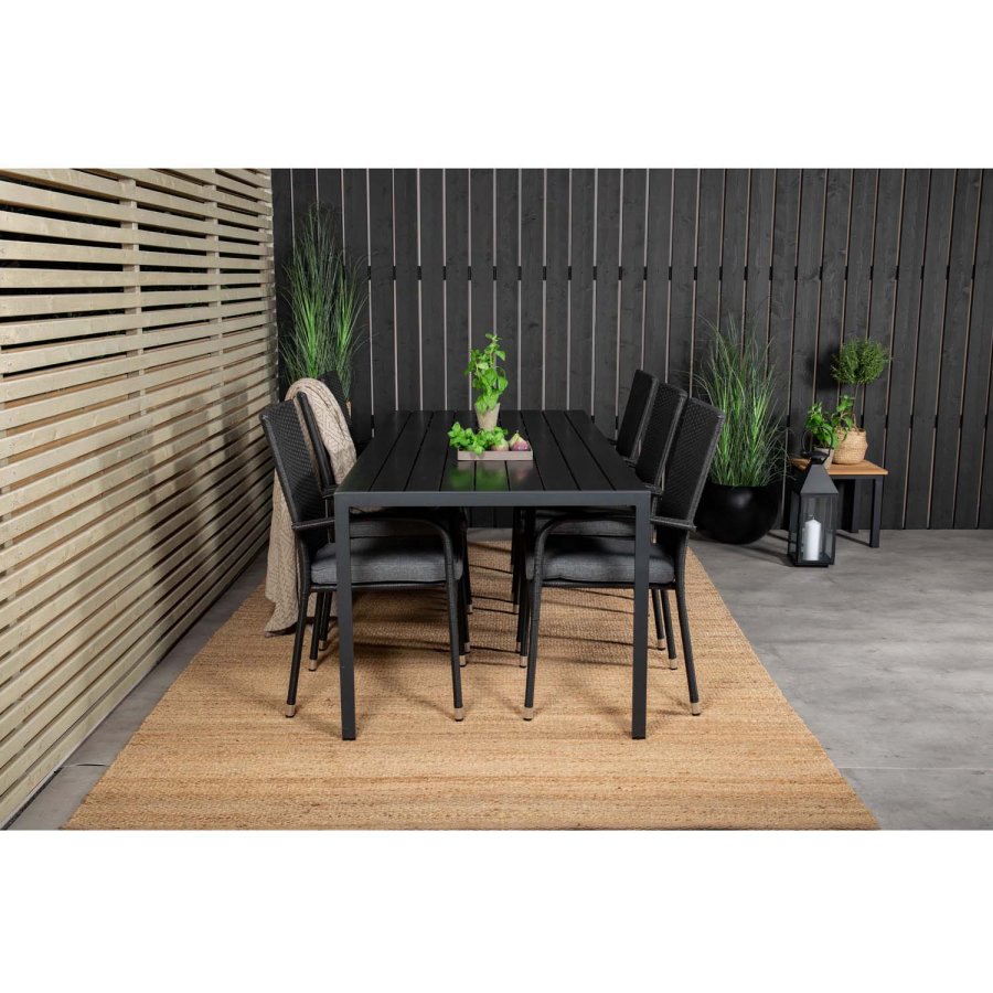 VENTURE DESIGN havest, m. Break bord (205x90) og 6 Anna stole, m. armln - aintwood/alu/rattan