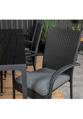 VENTURE DESIGN havest, m. Break bord (205x90) og 6 Anna stole, m. armln - aintwood/alu/rattan