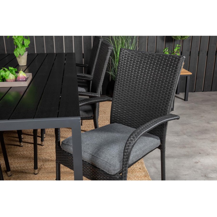 VENTURE DESIGN havest, m. Break bord (205x90) og 6 Anna stole, m. armln - aintwood/alu/rattan