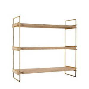 FUNZI LIVING Masa reol, m. 3 hylder - brun tr og guld metal