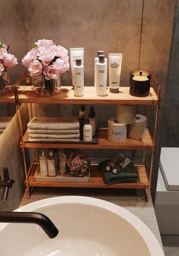 FUNZI LIVING Masa bokhylle, m. 3 hyller - brunt tre og gullmetall