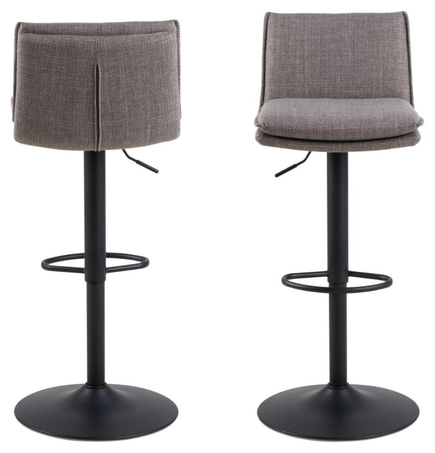 ACT NORDIC Flynn Barhocker, mit Rückenlehne, Drehfunktion, Gaskartusche, Fußstütze – graubrauner Stoff und schwarzer Stahl