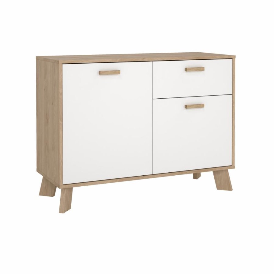 TVILUM Ikast Sideboard 2 Türen + 1 Schublade, Jackson Hickory/Weiß, 98,7 x 39,1 x 73 cm