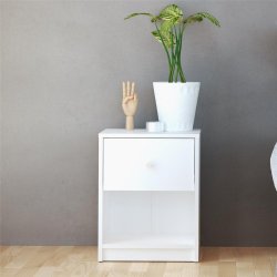 May Natbord - hvidt tr, m. 1 skuffe og 1 rum