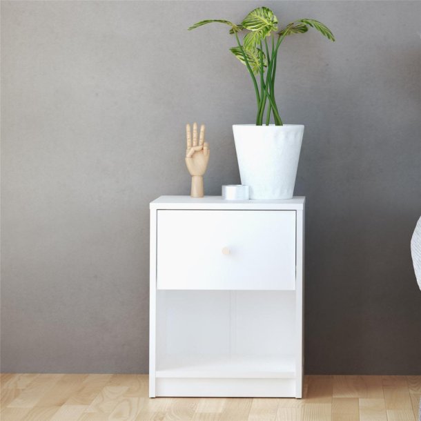 May Natbord - hvidt tr, m. 1 skuffe og 1 rum