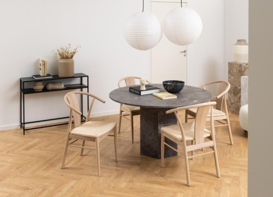 ACT NORDIC Janik matbordsstol, med armstöd - benvitt papper och vitpigmenterad ek