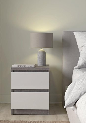 TVILUM Naia Nachttisch, m. 2 Schubladen - grau/weiße Folie und Kunststoff (40,4x50)