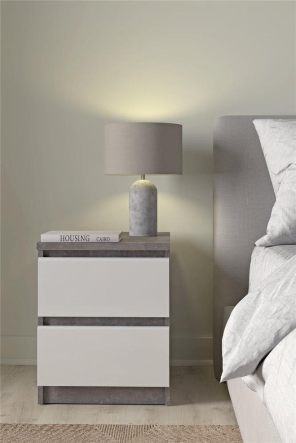 TVILUM Naia Nachttisch, m. 2 Schubladen - grau/weiße Folie und Kunststoff (40,4x50)