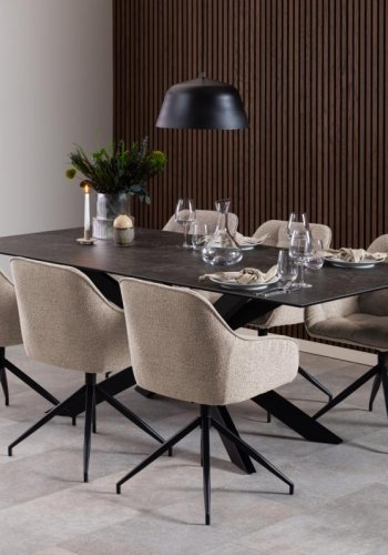 ACT NORDIC Brooke spisebordsstol, m armlener, svingfunksjon, sm - beige stoff og sort stl