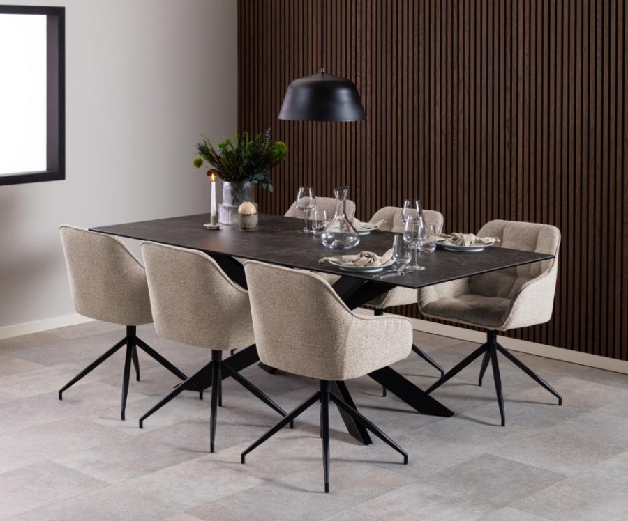 ACT NORDIC Brooke spisebordsstol, m armlener, svingfunksjon, sm - beige stoff og sort stl