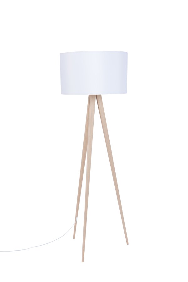 ZUIVER Stativ gulvlampe - hvit og naturlig tre