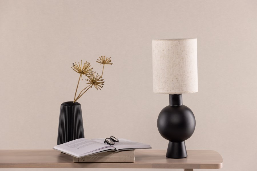 VIND KOLLEKSJON Mysterna bordlampe - beige lin og sort betong