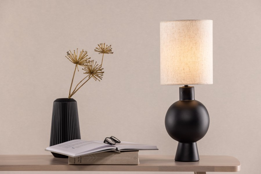 VIND KOLLEKSJON Mysterna bordlampe - beige lin og sort betong