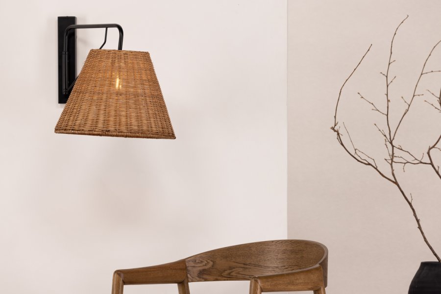 VIND COLLECTION Stala vegglampe - naturrotting og sort jern