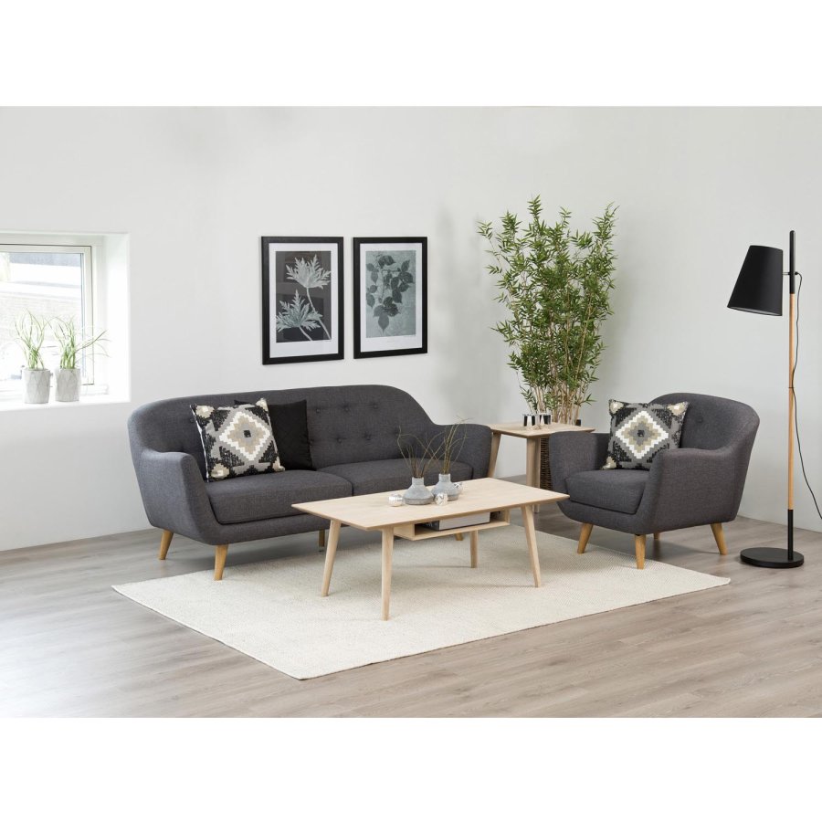 ACT NORDIC Century Soffbord, med Hylla - Vitpigmenterad Ekfanér och Ek (115 x 60 cm)