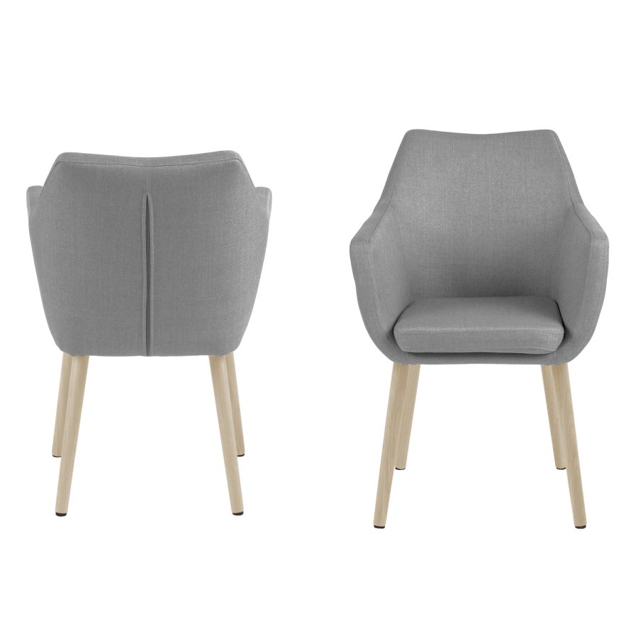 ACT NORDIC Nora Sessel, mit Armlehnen – hellgraues Polyester und weiß pigmentierte Eiche