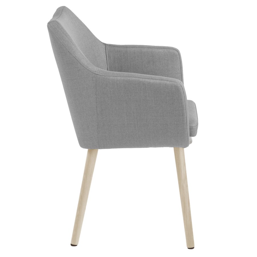 ACT NORDIC Nora Sessel, mit Armlehnen – hellgraues Polyester und weiß pigmentierte Eiche