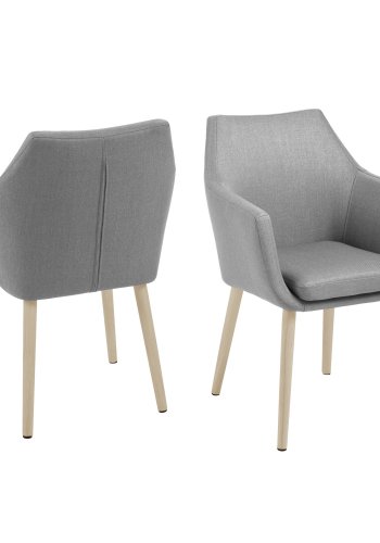 ACT NORDIC Nora Sessel, mit Armlehnen – hellgraues Polyester und weiß pigmentierte Eiche